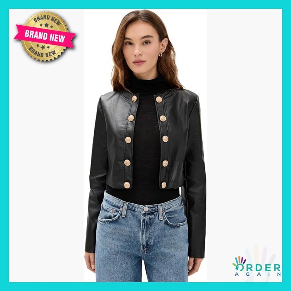 Cropped Faux Leather Jacket Chic Minimal Y2K Casual Long Sleeve Open Placket